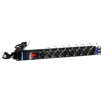 DSIT DS-8PDU-C13 Strāvas sadales bloks – 1U Rackmount PDU, 8x IEC C13 kontaktligzdas, 10A 250V, 2m kabelis, melns