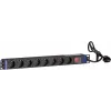 DSIT DS-8PDU-S 19 collu Rack PDU ar slēdzi, 8x Schuko rozetes, 2m kabelis, 16A/3680W – melns/sudraba