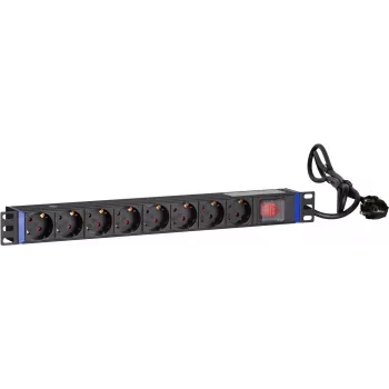 DSIT DS-8PDU-S 19 collu Rack PDU ar slēdzi, 8x Schuko rozetes, 2m kabelis, 16A/3680W – melns/sudraba