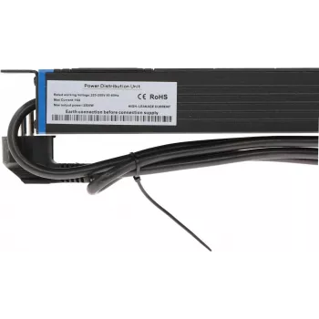 DSIT DS-8PDU-S 19 collu Rack PDU ar slēdzi, 8x Schuko rozetes, 2m kabelis, 16A/3680W – melns/sudraba