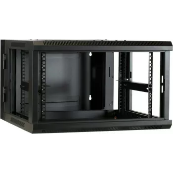 DSIT DS6606-DOUBLE 6U sienas montāžas serveru skapis ar maināmu stikla durvju virzienu, 600x600x368 mm, melns