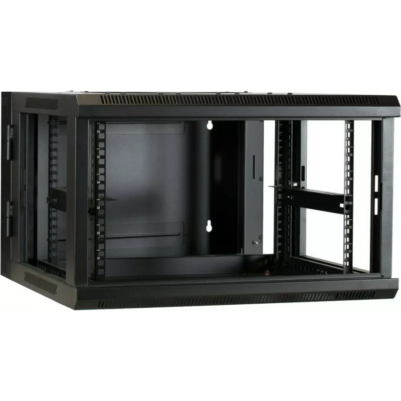 DSIT DS6606-DOUBLE 6U sienas montāžas serveru skapis ar maināmu stikla durvju virzienu, 600x600x368 mm, melns