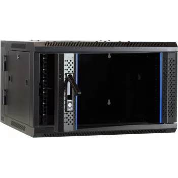 DSIT DS6606-DOUBLE 6U sienas montāžas serveru skapis ar maināmu stikla durvju virzienu, 600x600x368 mm, melns