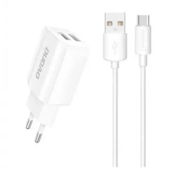 Dudao EU sienas lādētājs 2x USB 5V / 2.4A + USB Type C kabelis balts (A2EU + Type-C White) Balts