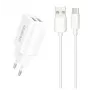 Dudao EU sienas lādētājs 2x USB 5V / 2.4A + USB Type C kabelis balts (A2EU + Type-C White) Balts