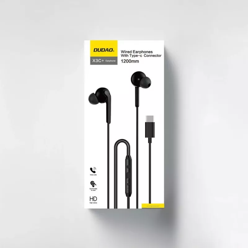 DUDAO Hi-Fi X3C+ Vadu Iekšējās Ausu Austiņas ar Mikrofonu, 1,2m, Melna