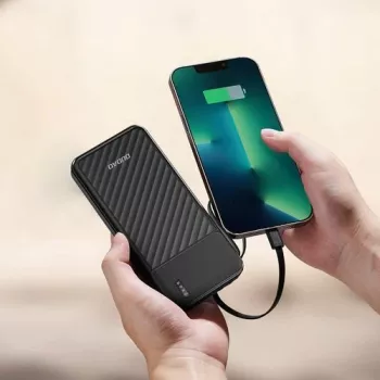 Dudao K11 10000mAh Powerbank ar iebūvētiem kabeļiem Melns