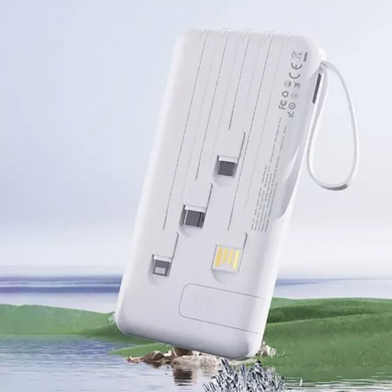 Dudao K11 10000mAh Powerbank ar iebūvētiem kabeļiem Balts
