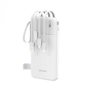 Dudao K11 10000mAh Powerbank ar iebūvētiem kabeļiem Balts