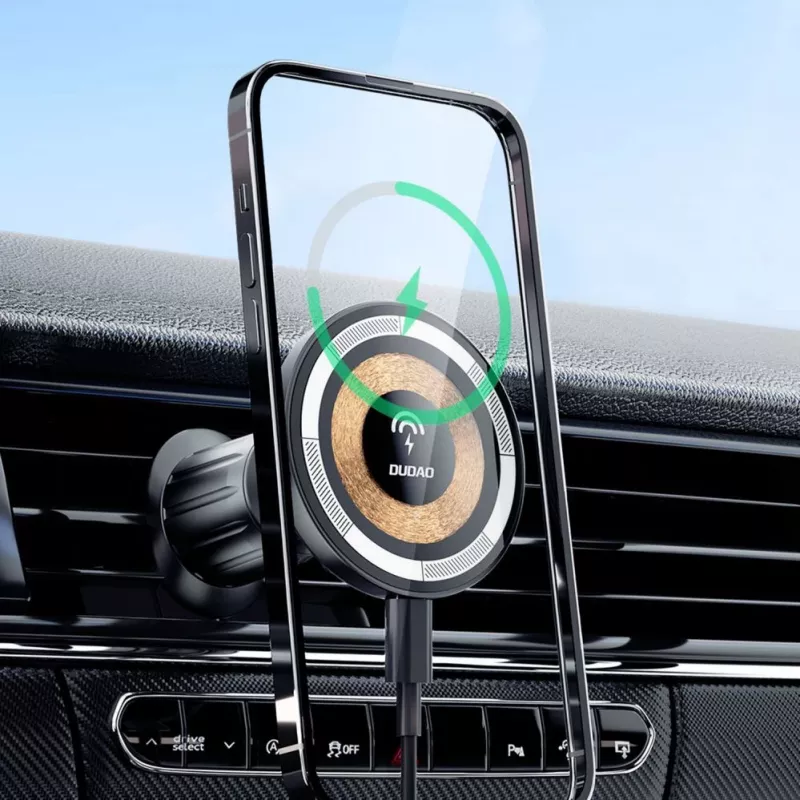 Dudao magnētiskais turētājs ar MagSafe induktīvo lādētāju 15W automašīnas ventilācijas režģim - Melns