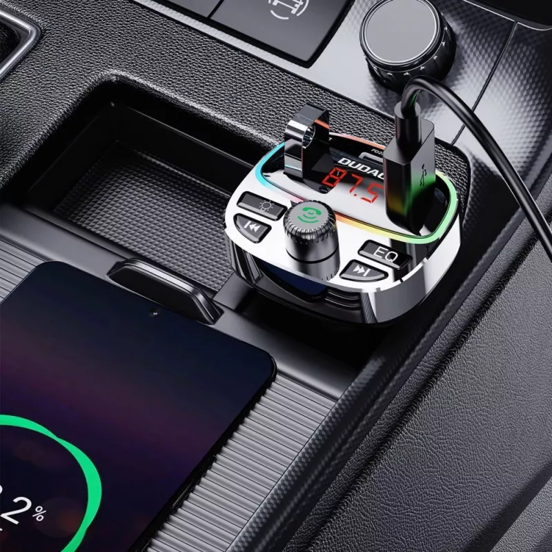 Dudao R2PRO+ Auto FM raidītājs ar PD25W Bluetooth 5.3 RGB uzlādes portiem - Melns un Sudrabs