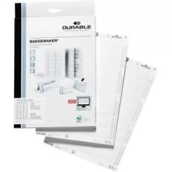 DURABLE BADGEMAKER® ieliktņu etiķetes 60 x 30 mm, baltas, 200 etiķetes (A4, 20 loksnes) 145102