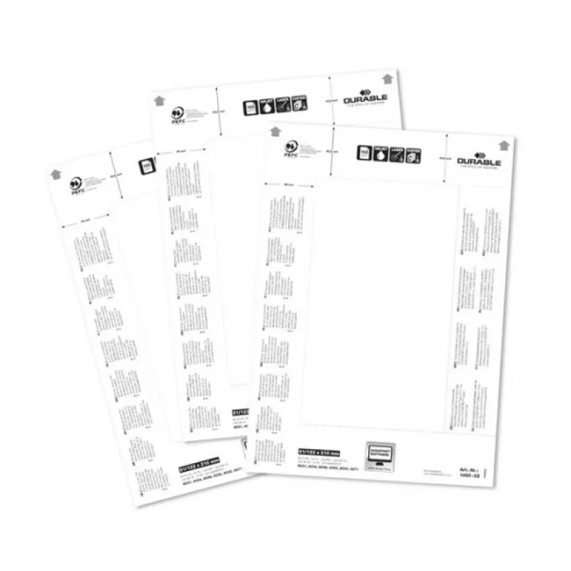 DURABLE BADGEMAKER® ieliktņu etiķetes 61 x 210 mm, 100 gab., balts kartons, lāzera/tintes printeriem 146002