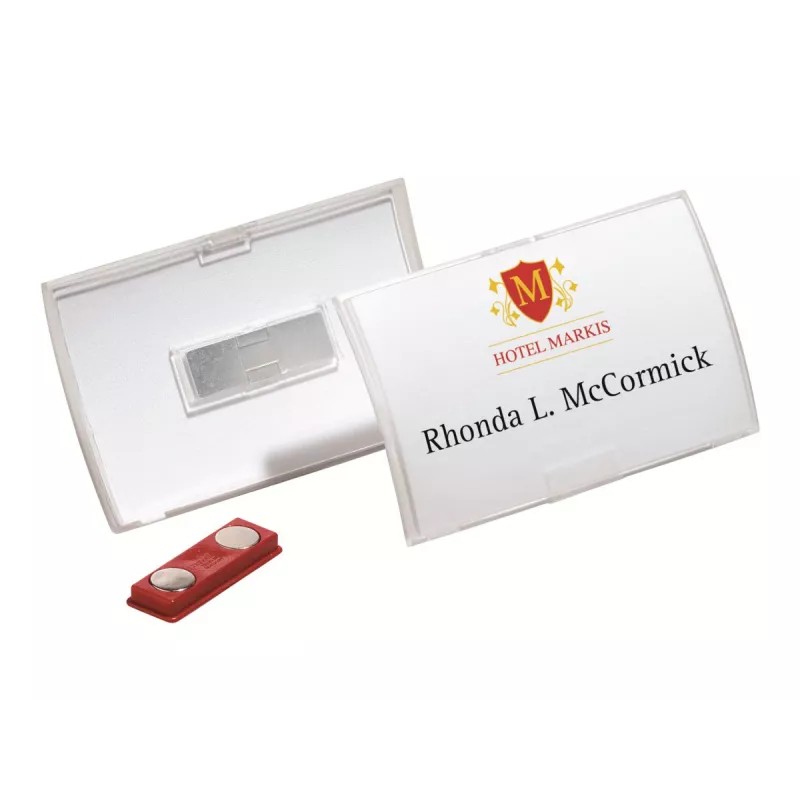 DURABLE CLICK FOLD magnētiskais vārda nozīmītes turētājs 90x54 mm, caurspīdīgs, 10 gab. iepakojumā (821519)