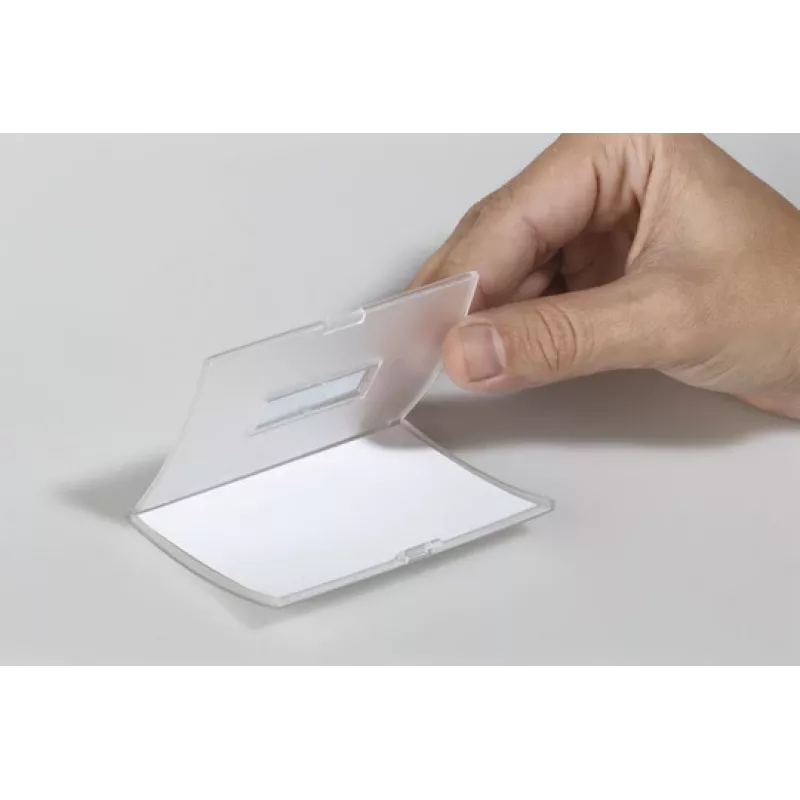 DURABLE CLICK FOLD vārda nozīmīte ar klipsi, 90x54 mm ieliktnis, caurspīdīga, 25 gab. iepakojumā 821619