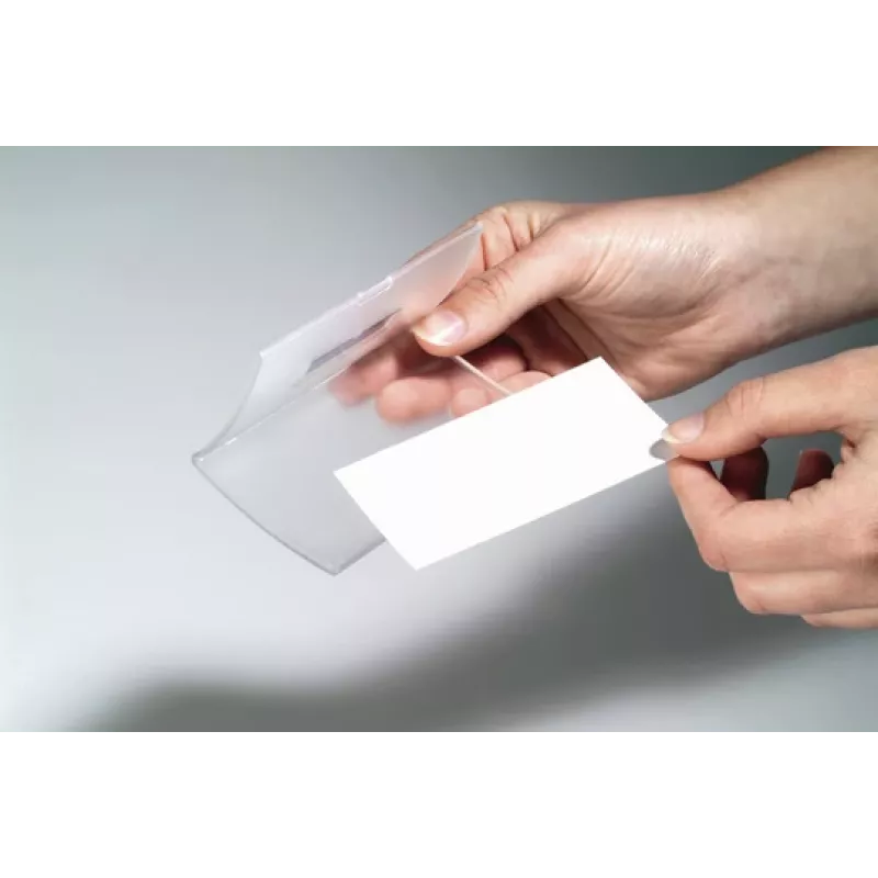 DURABLE CLICK FOLD vārda nozīmīte ar klipsi, 90x54 mm ieliktnis, caurspīdīga, 25 gab. iepakojumā 821619