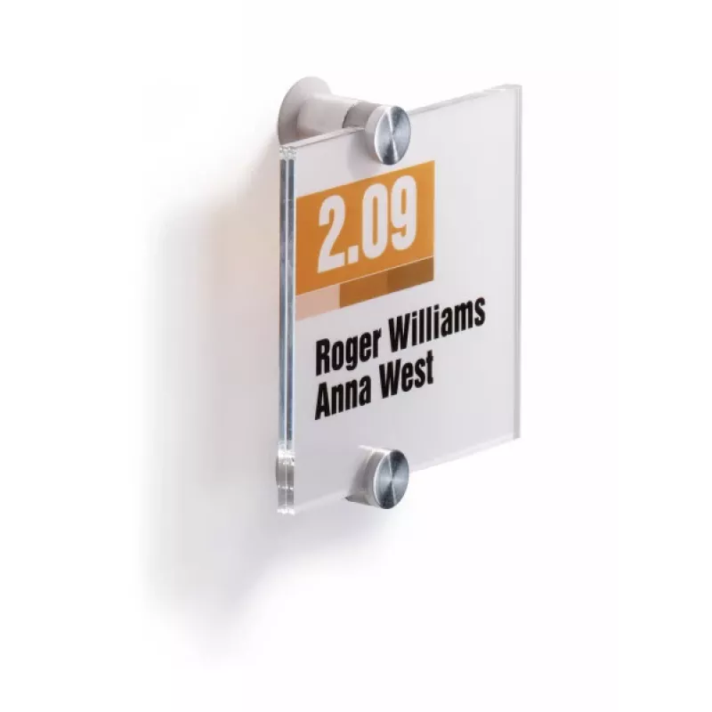 DURABLE CRYSTAL SIGN durvju zīme 105x105 mm, bezkontūru akrila stikls, skrūvju stiprinājums, caurspīdīga, 1 komplekts 482019