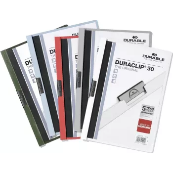 DURABLE DURACLIP 30 A4 dokumentu mape ar klipsi, caurspīdīga (25 gab. iepakojums) 220000
