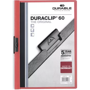DURABLE DURACLIP 60 A4 dokumentu mape ar klipsi, melna, ar caurspīdīgu priekšējo vāku, 60 lapu ietilpība, neslīdošs atsperes klipsis, 25 gab. iepakojums 220903