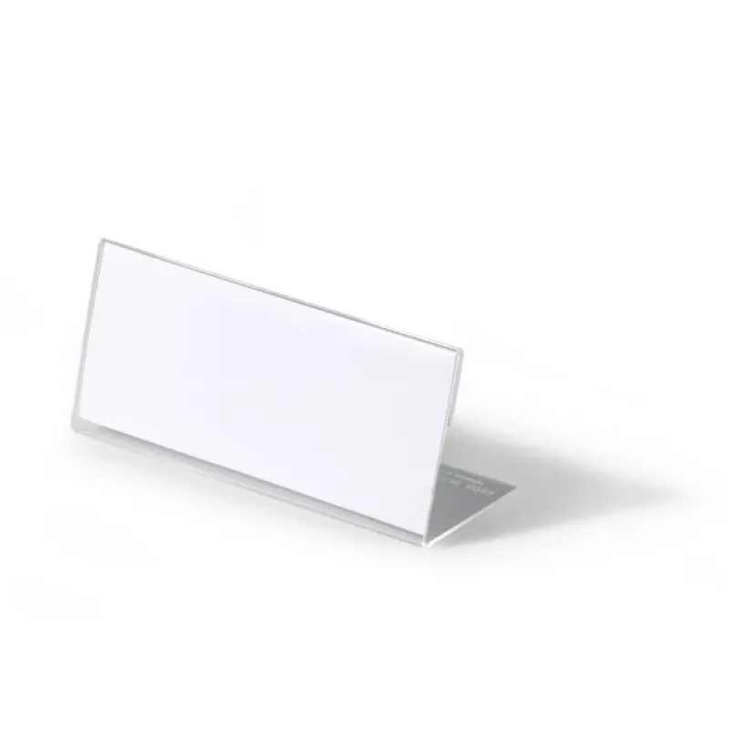 DURABLE L-veida galda nosaukuma plāksnīte 61x150 mm akrila caurspīdīga, 10 gab. iepakojums 805419