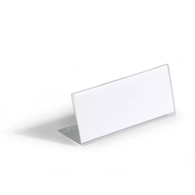 DURABLE L-veida galda nosaukuma plāksnīte 61x150 mm akrila caurspīdīga, 10 gab. iepakojums 805419