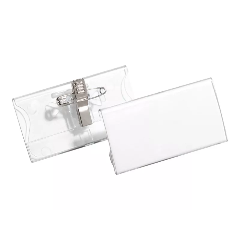 DURABLE vārda kartīšu turētājs 40x75 mm ar Combi klipsi, akrils, caurspīdīgs, 25 gab. iepakojumā (812119)