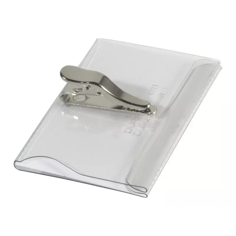 DURABLE vārda nozīmītes turētājs 54x90 mm ar krokodila klipsi, 25 gab. iepakojumā, caurspīdīgs 811119