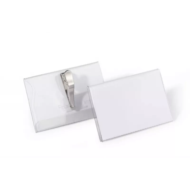 DURABLE vārda nozīmītes turētājs 54x90 mm ar krokodila klipsi, 25 gab. iepakojumā, caurspīdīgs 811119