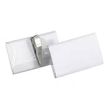 DURABLE vārda kartītes turētājs 75x40 mm ar krokodila klipsi, caurspīdīgs, 25 gab. iepakojums 811019