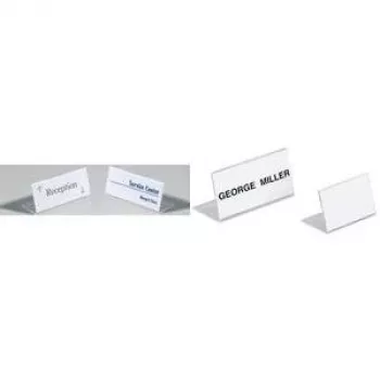 DURABLE SHERPA® L-veida galda zīmju turētājs, akrils, 61x210 mm, ainavas orientācija, caurspīdīgs, 10 gab. iepakojums 803119
