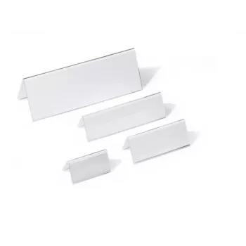 DURABLE galda nosaukuma plāksnīte telts stila A4 105/210x297 mm akrils caurspīdīgs 10 gabali 803519