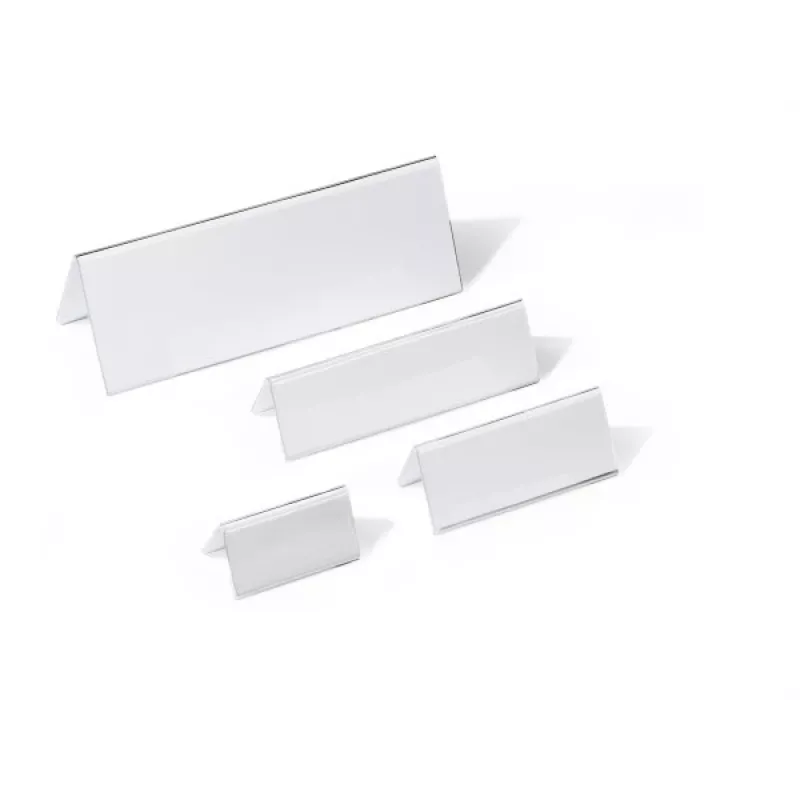 DURABLE galda nosaukuma plāksnīte telts stila A4 105/210x297 mm akrils caurspīdīgs 10 gabali 803519