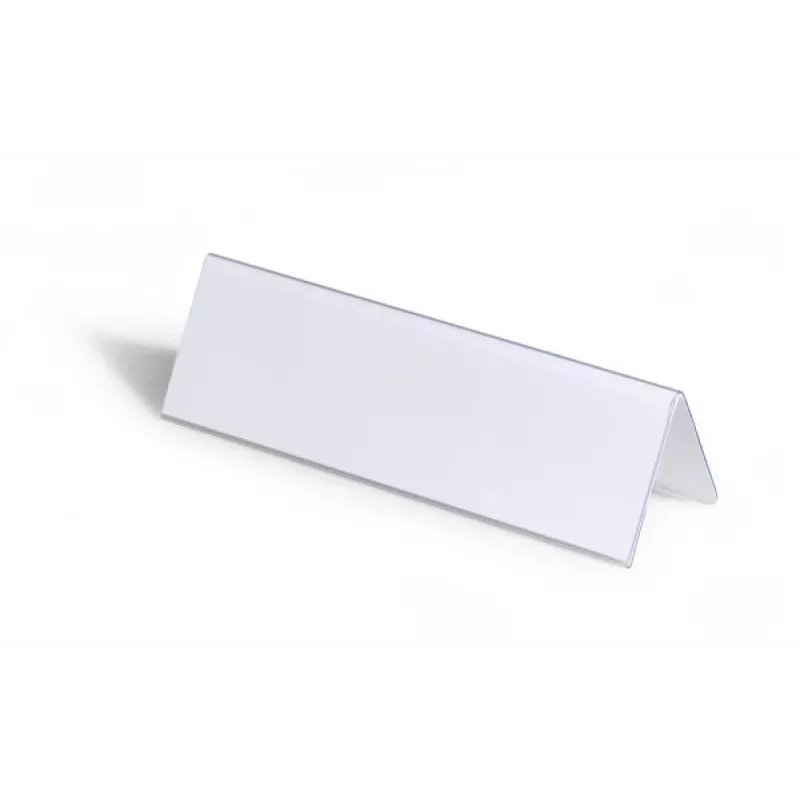 DURABLE VISIFIX® galda nosaukuma plāksnīte telts stila 61/122x210 mm, caurspīdīgs PVC, 25 gab. iepakojumā (805219)