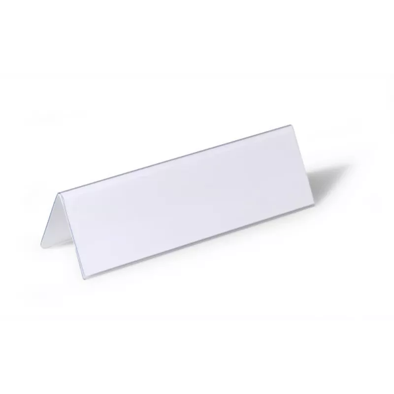 DURABLE VISIFIX® galda nosaukuma plāksnīte telts stila 61/122x210 mm, caurspīdīgs PVC, 25 gab. iepakojumā (805219)