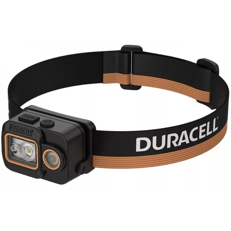 Duracell DH700R uzlādējama LED galvas lampa, 700 lūmeni, kustības sensors, IPX4, melna/oranža