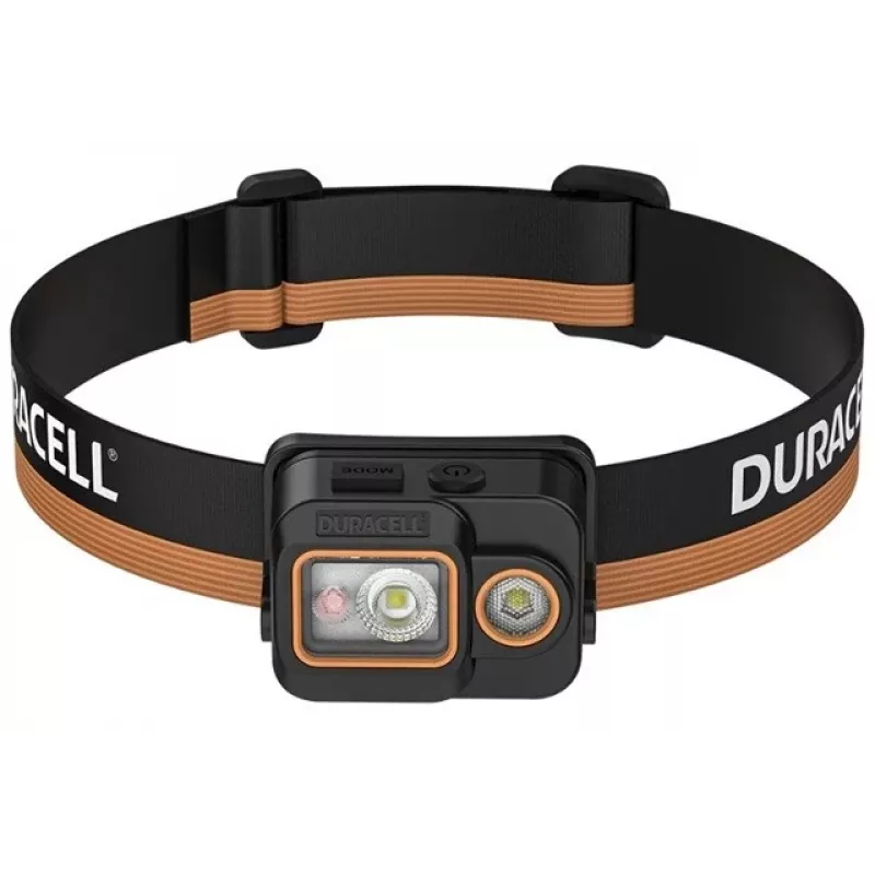 Duracell DH700R uzlādējama LED galvas lampa, 700 lūmeni, kustības sensors, IPX4, melna/oranža