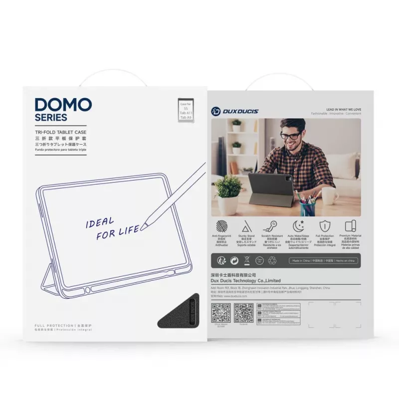 Dux Ducis Domo Series trīsdaļīgs statīvs PU ādas planšetdatora vāks Samsung Galaxy Tab A9 / Tab A11, melns