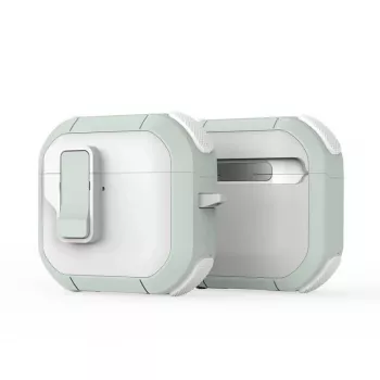Dux Ducis PECP Series PC+TPU vāciņš ar āķi AirPods 4, balts zaļš