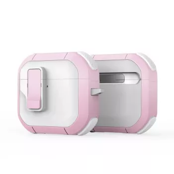 Dux Ducis PECP Series PC+TPU vāciņš ar āķi AirPods 4, balts/rozā