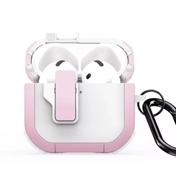 Dux Ducis PECP Series PC+TPU vāciņš ar āķi AirPods 4, balts/rozā