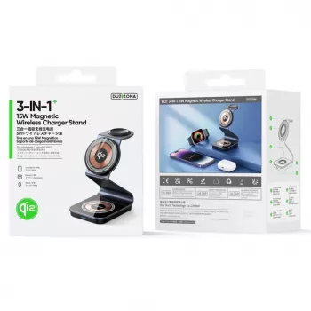 Duzzona W21 3-in-1 15W Wireless Charging Stand Phone Earphone Watch Charger (Qi2 Certified) Transparent