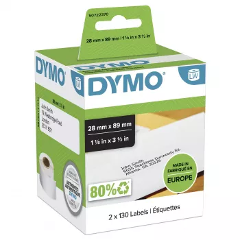 DYMO LabelWriter adrešu etiķetes 99010, 28x89 mm, baltas, 2 ruļļi pa 130