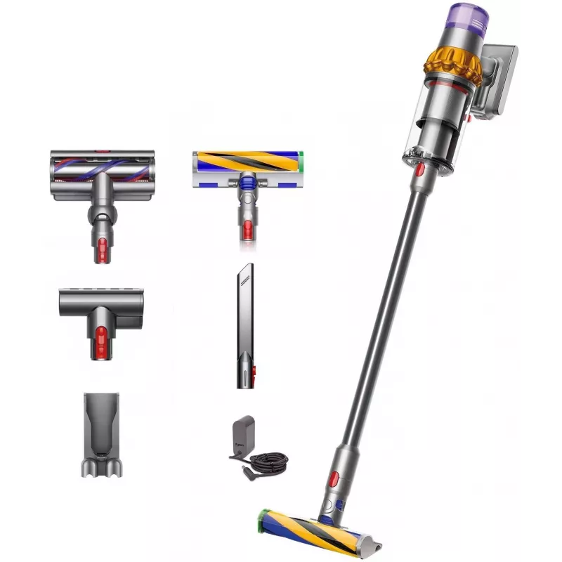 Dyson V15 Detect Absolute bezvadu kāta putekļsūcējs, nerūsējošais tērauds, 240AW, LCD displejs, 60 min darbības laiks