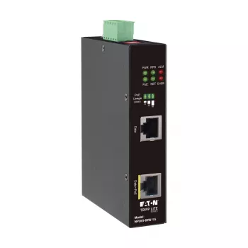 Eaton Tripp Lite Series industriālais Gigabit PoE++ inžektors, 60W, 802.3bt, Midspan, -40°C līdz 75°C, IP30, divkāršs 24-57VDC, DIN sliede, 1 ports, melns