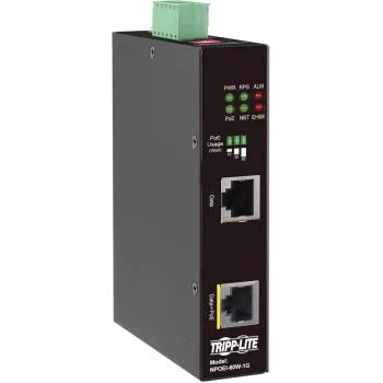 Eaton Tripp Lite Series industriālais Gigabit PoE++ inžektors, 60W, 802.3bt, Midspan, -40°C līdz 75°C, IP30, divkāršs 24-57VDC, DIN sliede, 1 ports, melns