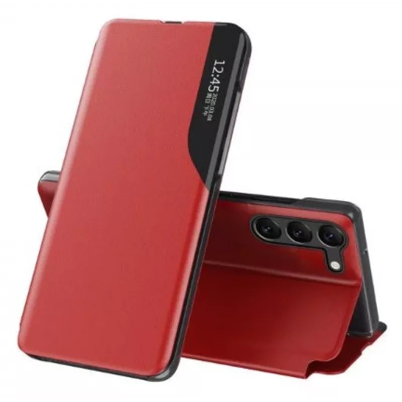 Eco Samsung Galaxy S23+ ar Flip Stand Leather View Maciņu Sarkans