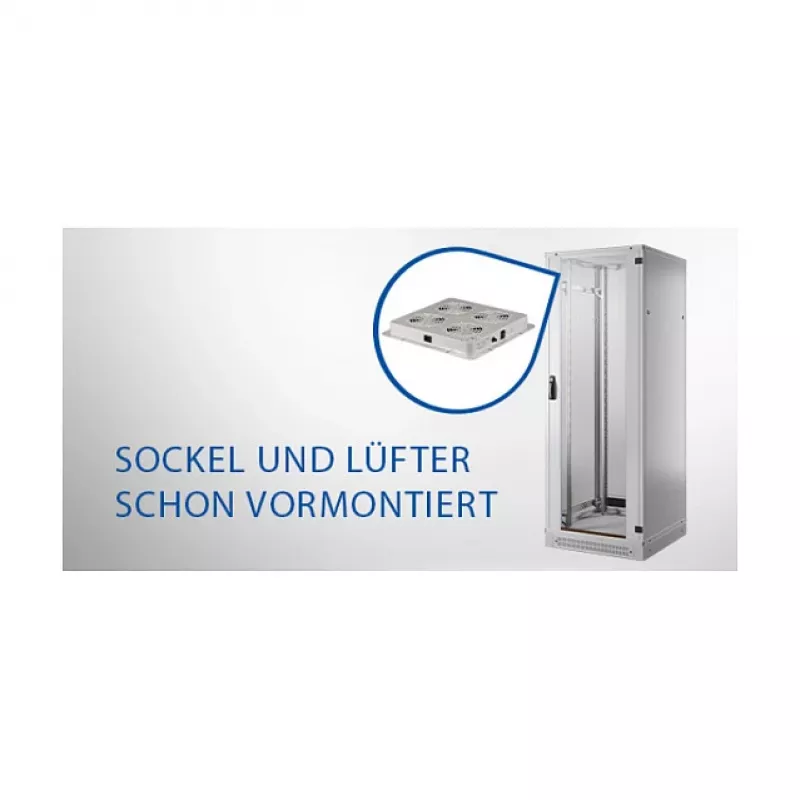 EFB 19 collu tīkla skapis komplekts PRO 42U, 800x1000 mm, RAL7035, 4 ventilatoru jumta bloks, barošanas bloks + pamatne