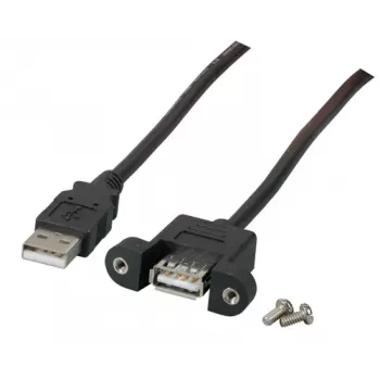 EFB-Elektronik USB 2.0 pagarinājuma kabelis A-A, paneļmontāžas ligzda, 1,0 m, melns, Classic