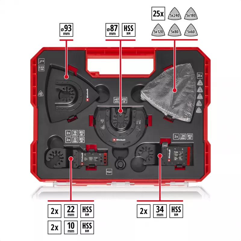 Einhell 708135 XL-PLUS-CASE BiM HSS daudzfunkcionālo instrumentu piederumu komplekts, 10 gabali