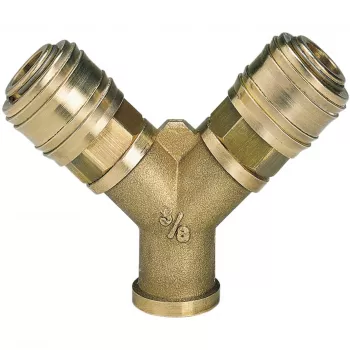 Einhell gaisa sadalītājs ar 2 ātrās savienošanas uzmavām, R 3/8 collu iekšējā vītne, niķelēts misiņš 4139680